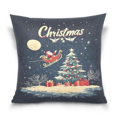 Imagem de Wassud Capa de almofada decorativa de árvore de Natal e Papai Noel 40,6 x 40,6 cm para sofá, casa, casa de fazenda, decoração de quarto