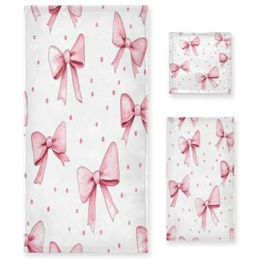 Imagem de xigua Conjunto de toalhas de banheiro com laços e bolinhas absorvente macio 3 peças toalha de banho toalha de mão toalhas decorativas para banheiro, academia, hotel, praia, piscina