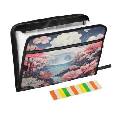Imagem de Wassud Flower Lake Scenery Acordeão Arquivo Organizador Letra A4 Pasta de Arquivo de Papel Organizador de Documentos com Etiquetas Pasta de Arquivo Expansível 13 Bolsos