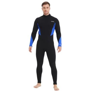 Imagem de Aunua Roupa de mergulho masculina com zíper nas costas de 5 mm Superstretch Neoprene GBS Seams Surfing Suit (6051-Preto-Azul-3GG)