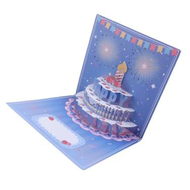 Imagem de RiToEasysports Cartões de Aniversário, Cartão de Bolo de Aniversário Pop Up 3D, Saudação Musical Interativa Com Show de Luz LED para Mulheres, Homens, Crianças, Esposa, Mãe (Blue)