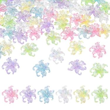 Imagem de PH PandaHall 60 peças de contas de flor de sino de trompete de resina de cor AB contas de lírio de 4,3 cm pingentes de flores de acrílico transparente a granel para fazer joias, pulseiras, colares