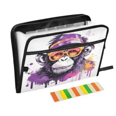 Imagem de Wassud Óculos de sol de macaco roxo, 13 bolsos, organizador de arquivos sanfonados, pastas expansíveis com abas e adesivos, papel tamanho carta A4, recibo, documento, pasta organizadora para viagens