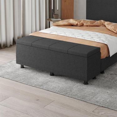 Imagem de Baú Sapateira Estofada Casal King Size 195 Cm Marte Linho Skybox Preto
