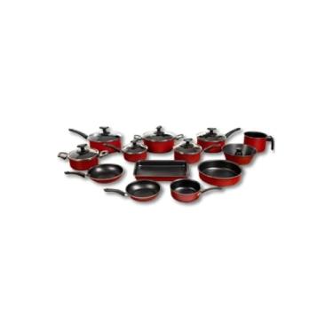 Imagem de Conjunto de Panelas Antiaderentes 13 Peças, Alumínio, Vermelho, com Cabos de Baquelite e Tampas de Vidro