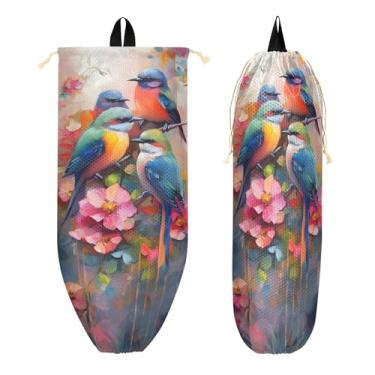 Imagem de xigua Pássaros coloridos suporte de saco plástico suporte de parede com cordão 1 pacote, organizador de saco de mercearia reutilizável decoração para bolsas, meias, roupas íntimas e gravatas