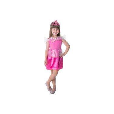 Imagem de Kit Infantil Fantasia Princesa Rosa com Coroa, Tamanho GG, 100% Poliéster, para 12 a 14 Anos, Inclui Vestido e Tiara