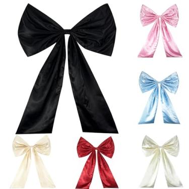 Imagem de Maiangel Laço gigante grande de fita de cetim, 63,5 x 101,6 cm, grande laço gigante para decoração de quarto, decoração de árvore de Natal de parede para festa de aniversário de casamento (preto)