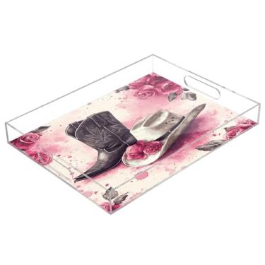 Imagem de STAYTOP Linda bandeja de servir de acrílico para botas de cowboy ocidentais, 15,7 x 11,20 cm, bandejas decorativas à prova de derramamento, organizador de bancada para café da manhã, chá, comida
