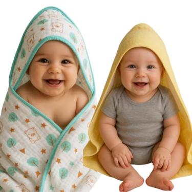 Imagem de Kit 2 Toalhas de Banho com Capuz para Bebê Tecido Fralda Soft Enxoval 100% Algodão Menino Menina (Neutro Sortido)