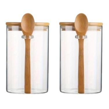 Imagem de SiaBiced Potes de vidro para temperos com tampa hermética, multifuncionais, resistentes, reutilizáveis, para gaveta, organizadores de temperos transparentes, 2 Partes