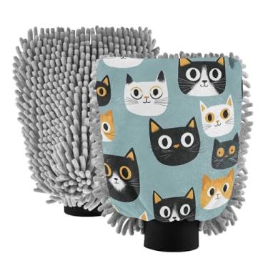 Imagem de STAYTOP Luva de microfibra para lavagem de carro de gato fofo, 2 peças sem arranhões, sem fiapos, luva de microfibra de chenille premium escova para lavagem de carro - G