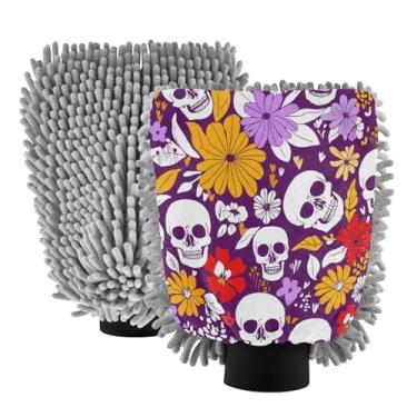 Imagem de STAYTOP Luvas de lavagem de carro de caveira fofas, 2 peças, luvas de microfibra de chenille, sem arranhões, panos de esponja de lavagem ultra absorventes para carros, limpeza doméstica - G