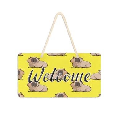 Imagem de Burbuja Linda placa de boas-vindas capivaras para porta da frente, placa de boas-vindas de PVC para pendurar na parede varanda casa de fazenda, decoração de feriados, 15 x 28 cm