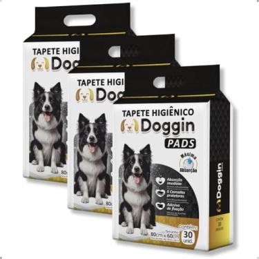 Imagem de Kit 3 Pacotes Tapete Higiênico 80cm x 60cm com 30 Unidades para Cachorro Sanitário Super Absorvente Antivazamento Alta Absorção Descartável Premium Atrativo 6 Camadas Doggin