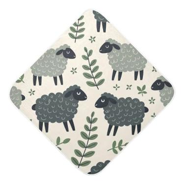 Imagem de Burbuja Toalha de banho para bebê Darkgray Sheeps – Toalha com capuz de musselina macia e absorvente para recém-nascidos, 89 x 89 cm