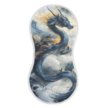 Imagem de xigua Conjunto de 1 panos de arroto de musselina de dragão azul e dourado, panos super macios e absorventes, roupas de arroto de algodão, presente de chá para recém-nascidos, bebês meninas e meninos