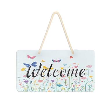 Imagem de Burbuja Placa de boas-vindas colorida de flores de primavera para porta da frente, placa de boas-vindas de PVC para decoração de férias de casa de fazenda, 15 x 28 cm
