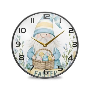 Imagem de YETTASBIN Relógio de parede acrílico Gnomo de Páscoa - Silencioso, sem tique-taque, operado por bateria, relógio redondo decorativo criativo para cozinha, sala de estar, banheiro, decoração de