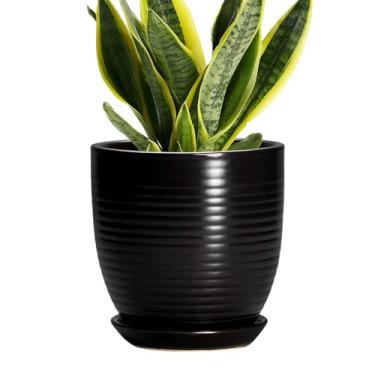 Imagem de EPFamily Vasos de cerâmica para plantas – Vaso de plantas de 15 cm com orifício de drenagem e pires, vasos redondos, vasos de flores, plantador moderno, decoração de sala de escritório em casa