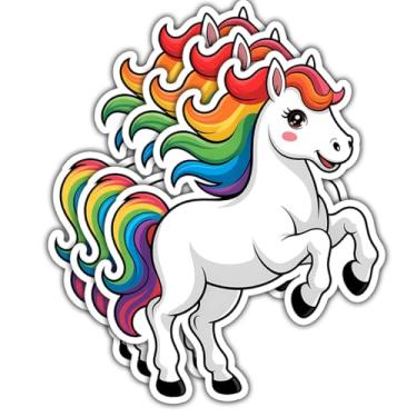 Imagem de 3 adesivos de cavalo fofos, decalques de vinil à prova d'água com design adorável de pônei de desenho animado e animal de fazenda, perfeitos para laptop, garrafa de água, caderno, diário e álbum de