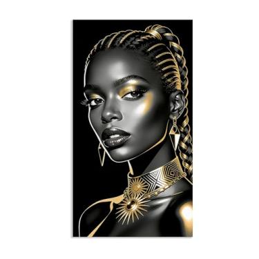 Imagem de Arte de parede em tela de mulher afro-americana em ouro preto com estampa de pôsteres de mulheres negras, pinturas de meninas africanas para quarto, sala de estar, decoração de casa, pôster 50 x 85 cm