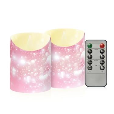Imagem de Wassud Pacote com 2 velas abstratas de coração sem chama do dia dos namorados com controle remoto, velas realistas cintilantes com temporizador, velas decorativas para Natal, casamento, festa