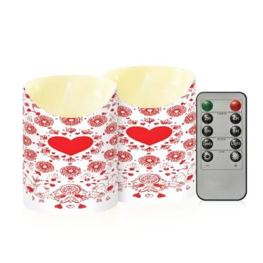 Imagem de Wassud Pacote com 2 velas redondas mandala sem chama para o dia dos namorados com controle remoto, velas realistas cintilantes com temporizador, velas decorativas para Natal, casamento, festa