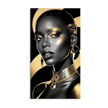 Imagem de SDYJ6GSW Pôster feminino preto menina afro-americana, pintura em tela dourada e negra, arte de parede, decoração de retrato feminino, sala de estar, quarto, banheiro, 50 x 85 cm (20 x 33 pol) pôster