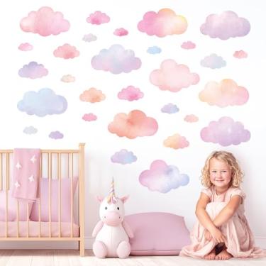 Imagem de DECOWALL DS4-8094 Adesivos de parede de nuvem pastel – Decalques de céu aquarela para quarto infantil, berçário e sala de jogos – Arte de parede removível e reposicionável – 64,8 × 55,7 cm / 25,5 ×