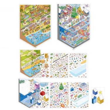 Imagem de JUMOYEEH 2 conjuntos de adesivos divertidos de cenário faça você mesmo, conjunto de adesivos de cenário de resort de neve e pôr do sol, adesivos de cena em miniatura, adesivos de paisagem para adultos