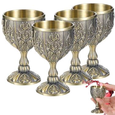 Imagem de Ntwoiee 4 peças de cálice feito à mão, copo de licor de vinho com gravação vintage, cálice medieval, taças de vinho, copos resistentes para casamentos, decoração de casa, bênçãos