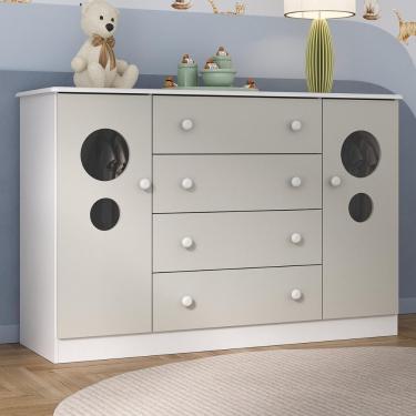 Imagem de Cômoda Infantil 125cm 2 Portas Com Vidro E 4 Gavetas Pirulito Multimóveis MP4470 Branco-off White