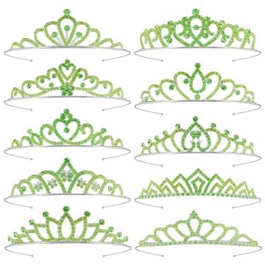 Imagem de Tihebax 10 tiaras verdes coroas de tiaras para mulheres e meninas, tiara de coroa de princesa Tiana em massa acessórios de fantasia para roupa de Halloween, cosplay, festa de formatura, concurso de