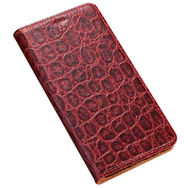 Imagem de LTLMYDAM Capa carteira para Xiaomi 17 Pro Max/17 Pro/17, couro genuíno feito à mão, estilo negócios, proteção total, capa com função de suporte, vermelha, 17