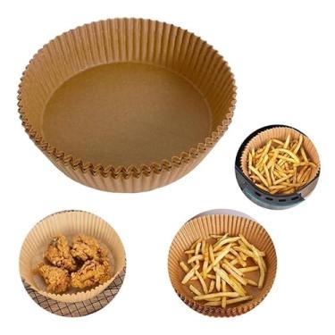 Imagem de Kit 50 Formas Descartáveis Redondas de Papel para Air Fryer - Antiaderente, Suporta 220°C, Fácil Limpeza Sem Óleo