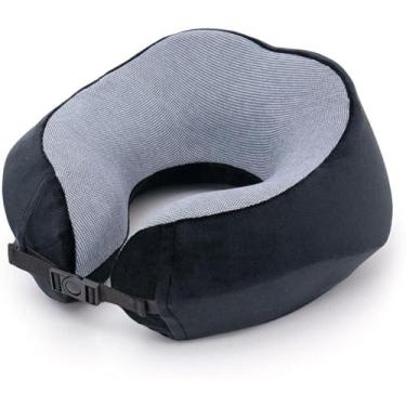 Imagem de SNCIDSGE Travesseiro de viagem, travesseiro de pescoço de espuma de memória, travesseiro de suporte macio, adequado para dormir, carro, casa (preto)