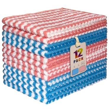 Imagem de AIWIWH Toalhas de prato, panos de limpeza de microfibra de veludo coral, super absorventes e de secagem rápida, panos de prato reutilizáveis sem fiapos para cozinha, lavar pratos (12, x grande mistura