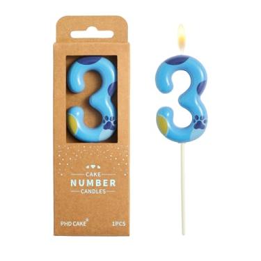 Imagem de PHD CAKE Velas de aniversário de cachorro número 3 de 6 cm, velas azuis com número de cachorro, velas com número de bolo, celebração de festa, vela estilo
