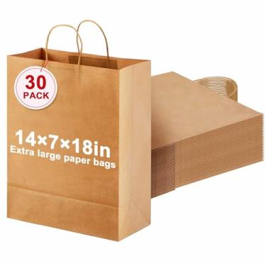 Imagem de Maitys 30 sacos de presente de papel extragrandes de 35 x 18 cm com alças para negócios, mercadorias, presentes, compras, lojas de varejo, festa de aniversário, cor marrom para vários usos
