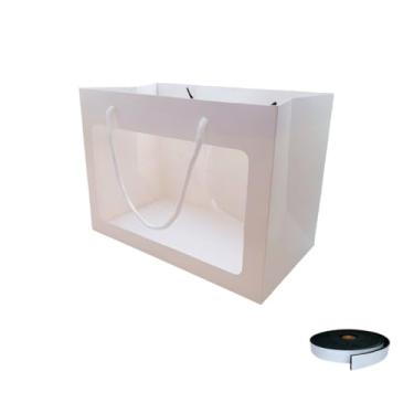 Imagem de Kit Sacola Branca com Visor 24x12x31cm e Fita de Cetim 50mm x 10m