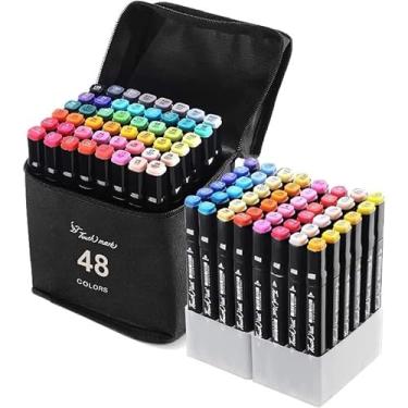 Imagem de Kit 24 Canetas Marcadoras Ponta Dupla Aquareláveis Infantil - Cores Vibrantes Estojo Desenho Crianças