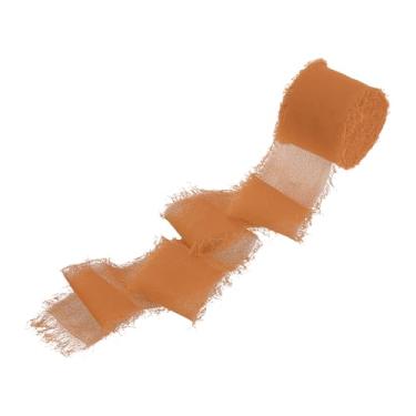 Imagem de PATIKIL Fita de franja de algodão de 3,8 cm x 5,5 m, 1 rolo de fita de algodão desgastada feita à mão para artesanato faça você mesmo, buquês, decoração de casamento, embrulho de presente, laranja