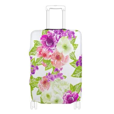 Imagem de Joisal Capa de mala personalizada protetora de bagagem lavável capa de terno essencial de viagem para mulheres rosa roxo floral branco, P, serve para capa de 45 a 50 cm, Rosa, roxo, floral, branco, L