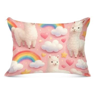Imagem de Lindas Lhamas arco-íris nuvem rosa zíper fronha poliéster king queen tamanho padrão fronhas divertidas grandes sonolentas capa de travesseiro tamanho king size, 50,8 cm x 101,6 cm