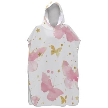 Imagem de Joisal Poncho de surf branco borboleta rosa aquarela para adultos trocador vestível masculino poncho com capuz toalha de natação