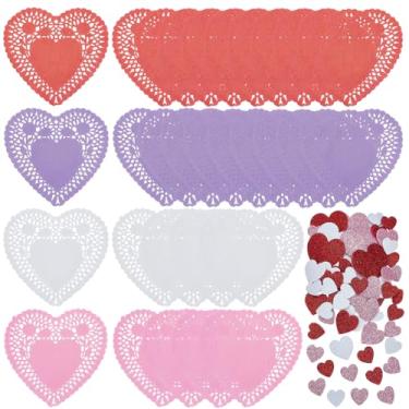 Imagem de SOFPLATE Kit de artesanato de cartão de dia dos namorados, 260 peças, 200 enfeites de coração, 60 adesivos de coração de espuma, papel autoadesivo, decalques coloridos com glitter, conjunto de