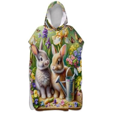 Imagem de Joisal Lindo coelho borboleta flor trocador roupão para adultos surf poncho com capuz toalha de praia impressão unissex poncho adulto com capuz
