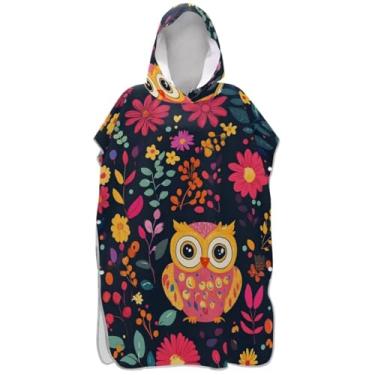 Imagem de Joisal Roupão vestível para trocar de poncho de surfe para praia Adul toalha de natação bonito coruja floral escuro ponchos femininos com capuz