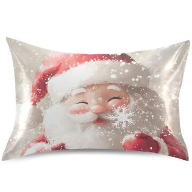 Imagem de Capa de almofada de cetim de Papai Noel fofo de Natal padrão Queen King com estampa de arte capa de travesseiro macia, tamanho king, 101,6 cm x 50,8 cm